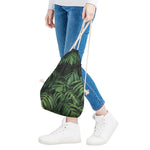 Green Monstera Leaf Print Drawstring Bag