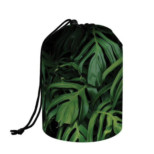 Green Monstera Leaf Print Drawstring Makeup Bag