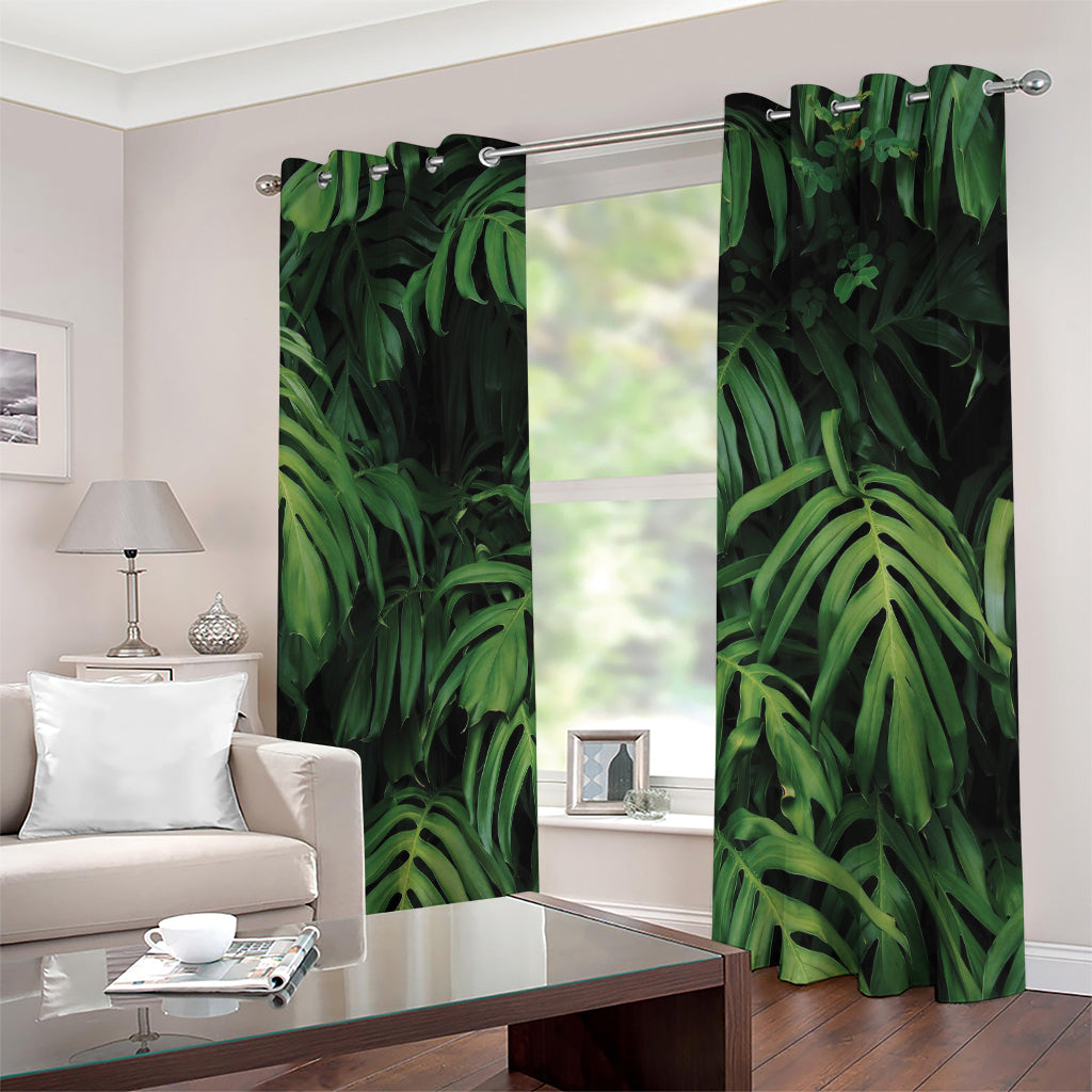 Green Monstera Leaf Print Extra Wide Grommet Curtains