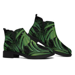 Green Monstera Leaf Print Flat Ankle Boots