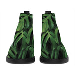 Green Monstera Leaf Print Flat Ankle Boots