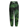 Green Monstera Leaf Print Fleece Lined Knit Pants