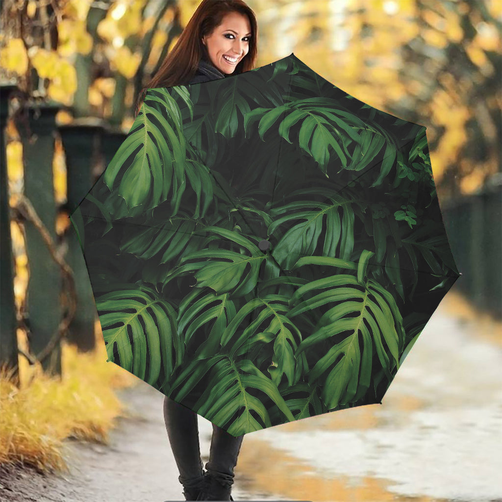 Green Monstera Leaf Print Foldable Umbrella
