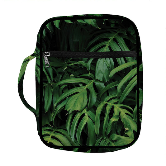 Green Monstera Leaf Print Front Pocket Bible Bag