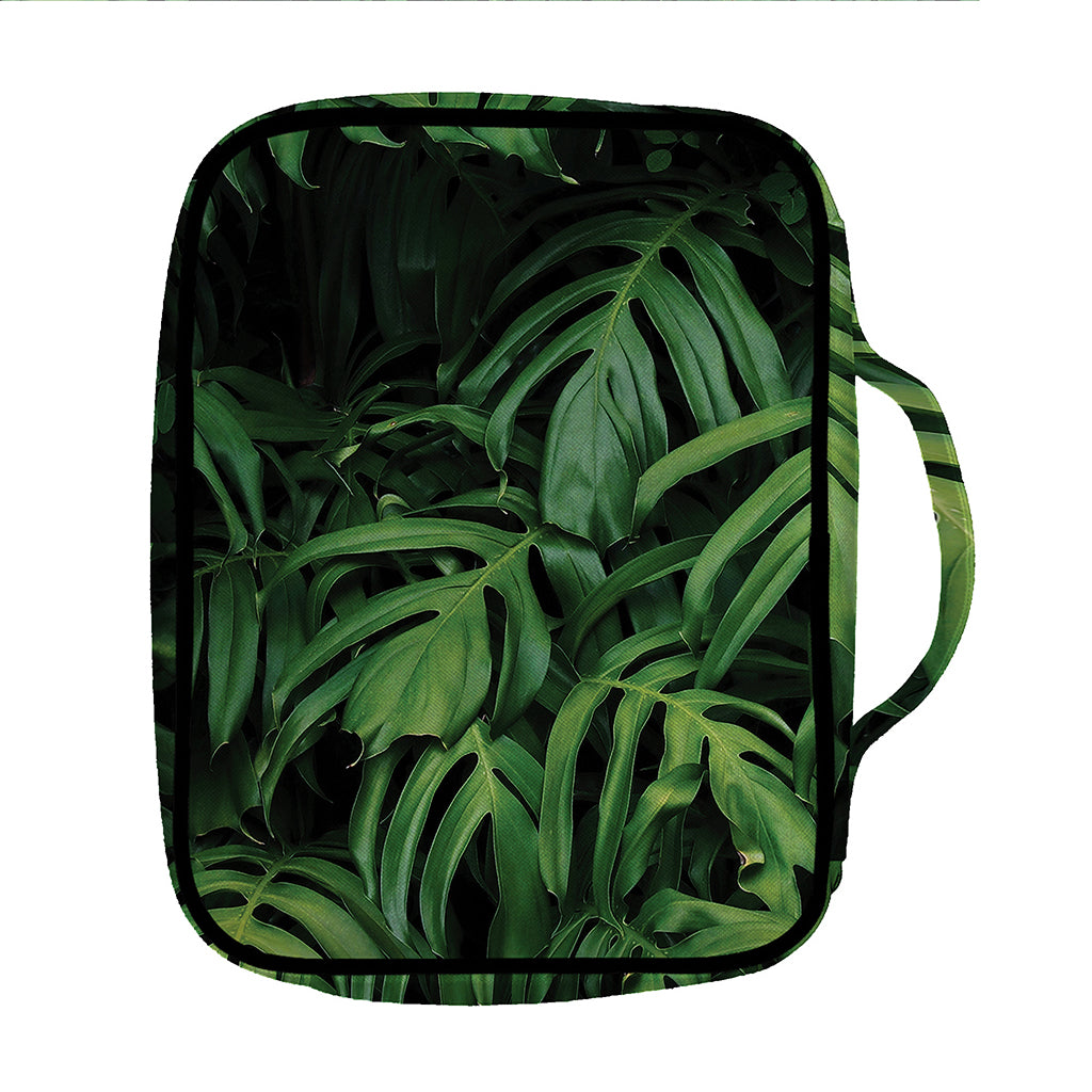 Green Monstera Leaf Print Front Pocket Bible Bag