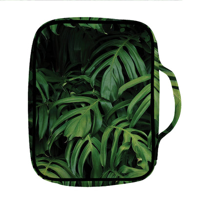 Green Monstera Leaf Print Front Pocket Bible Bag