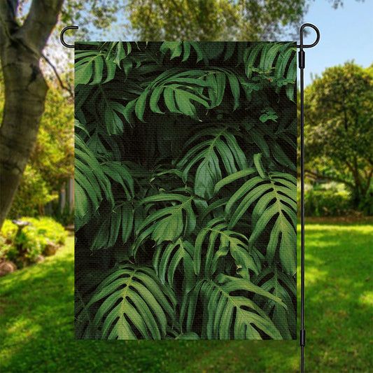 Green Monstera Leaf Print Garden Flag