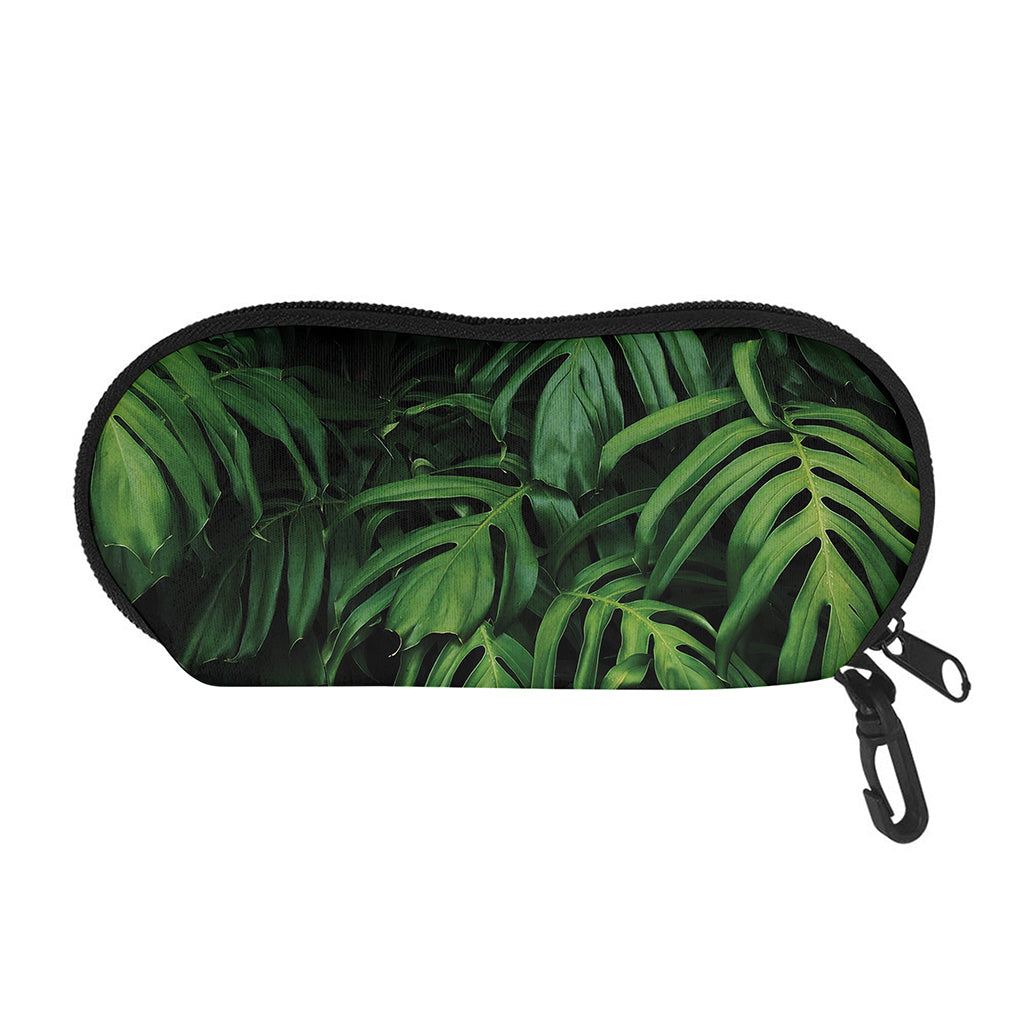 Green Monstera Leaf Print Glasses Case