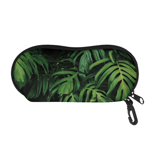 Green Monstera Leaf Print Glasses Case