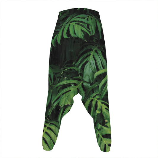 Green Monstera Leaf Print Hammer Pants