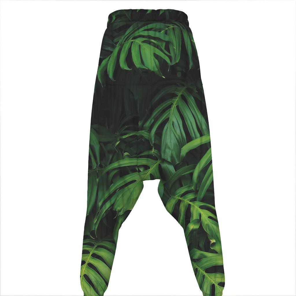 Green Monstera Leaf Print Hammer Pants