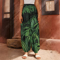 Green Monstera Leaf Print Harem Pants