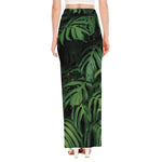 Green Monstera Leaf Print High Slit Maxi Skirt