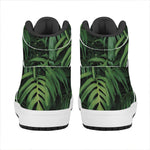 Green Monstera Leaf Print High Top Leather Sneakers