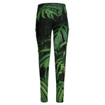 Green Monstera Leaf Print High-Waisted Pocket Leggings