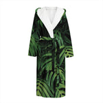 Green Monstera Leaf Print Hooded Bathrobe
