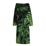 Green Monstera Leaf Print Hooded Bathrobe