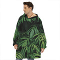 Green Monstera Leaf Print Hoodie Blanket