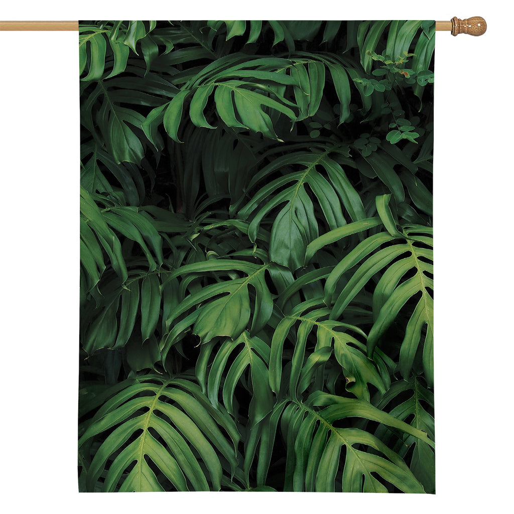 Green Monstera Leaf Print House Flag