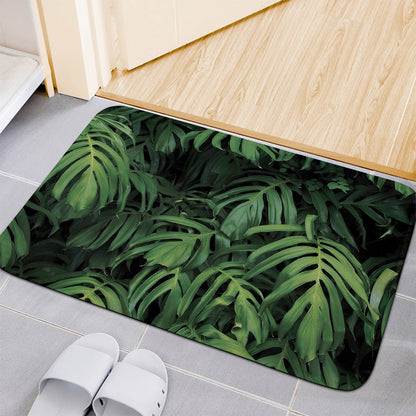 Green Monstera Leaf Print Indoor Door Mat