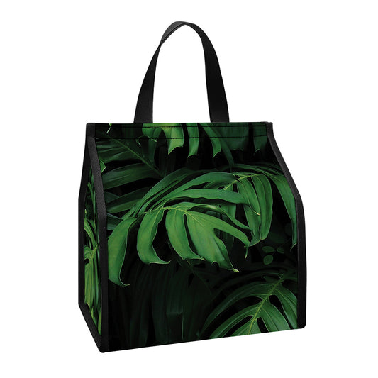 Green Monstera Leaf Print Insulated Lunch Tote