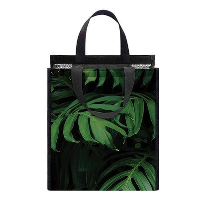 Green Monstera Leaf Print Insulated Lunch Tote