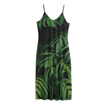 Green Monstera Leaf Print Jersey Midi Cami Dress