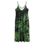 Green Monstera Leaf Print Jersey Midi Cami Dress
