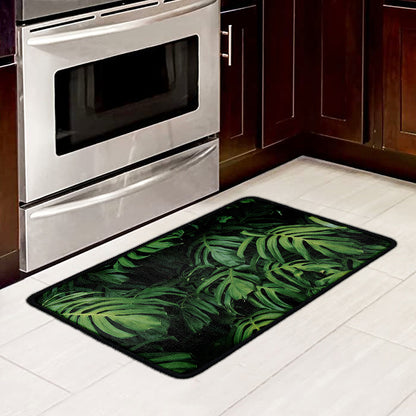 Green Monstera Leaf Print Kitchen Mat