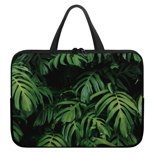 Green Monstera Leaf Print Laptop Sleeve With Handle