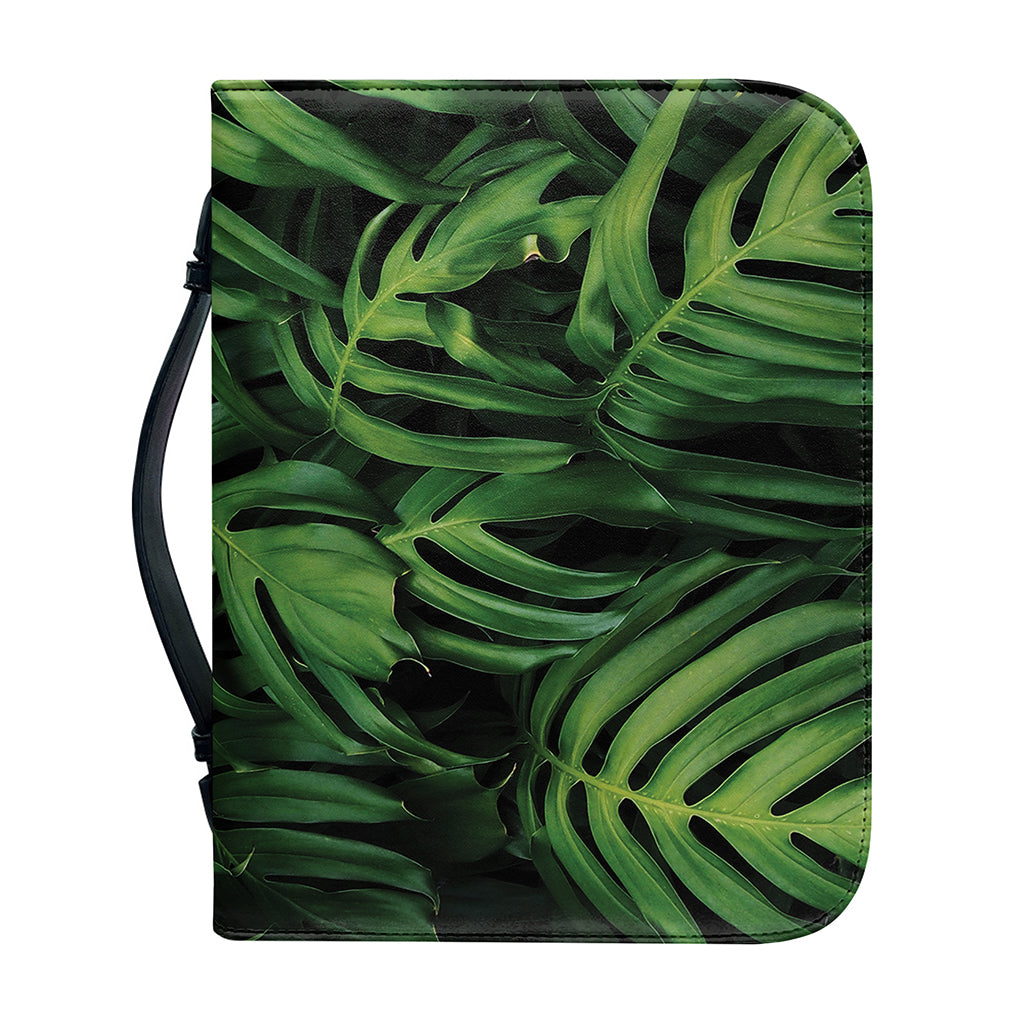 Green Monstera Leaf Print Leather Bible Cover