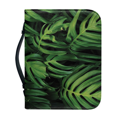Green Monstera Leaf Print Leather Bible Cover