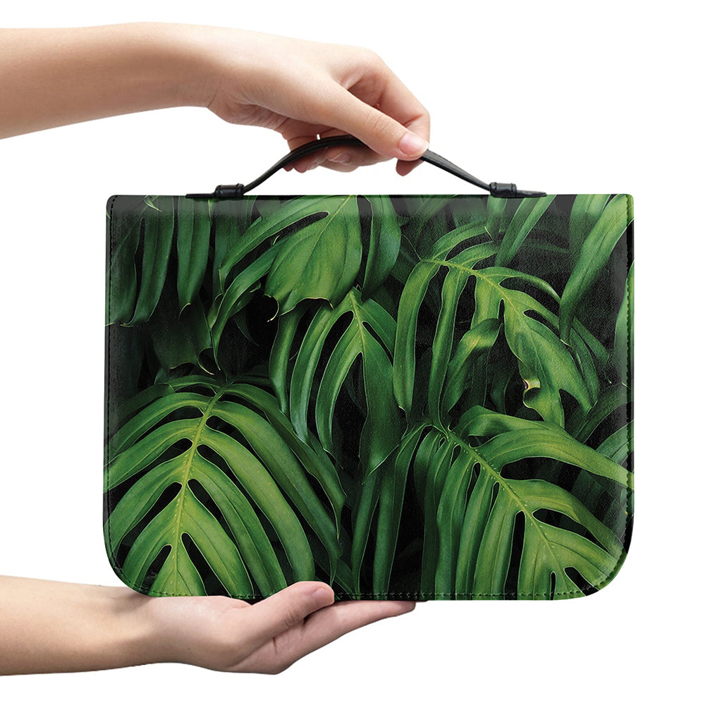Green Monstera Leaf Print Leather Bible Cover