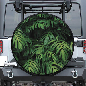 Green Monstera Leaf Print Leather Spare Tire Cover