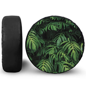 Green Monstera Leaf Print Leather Spare Tire Cover