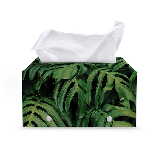 Green Monstera Leaf Print Leather Tissue Box Cover