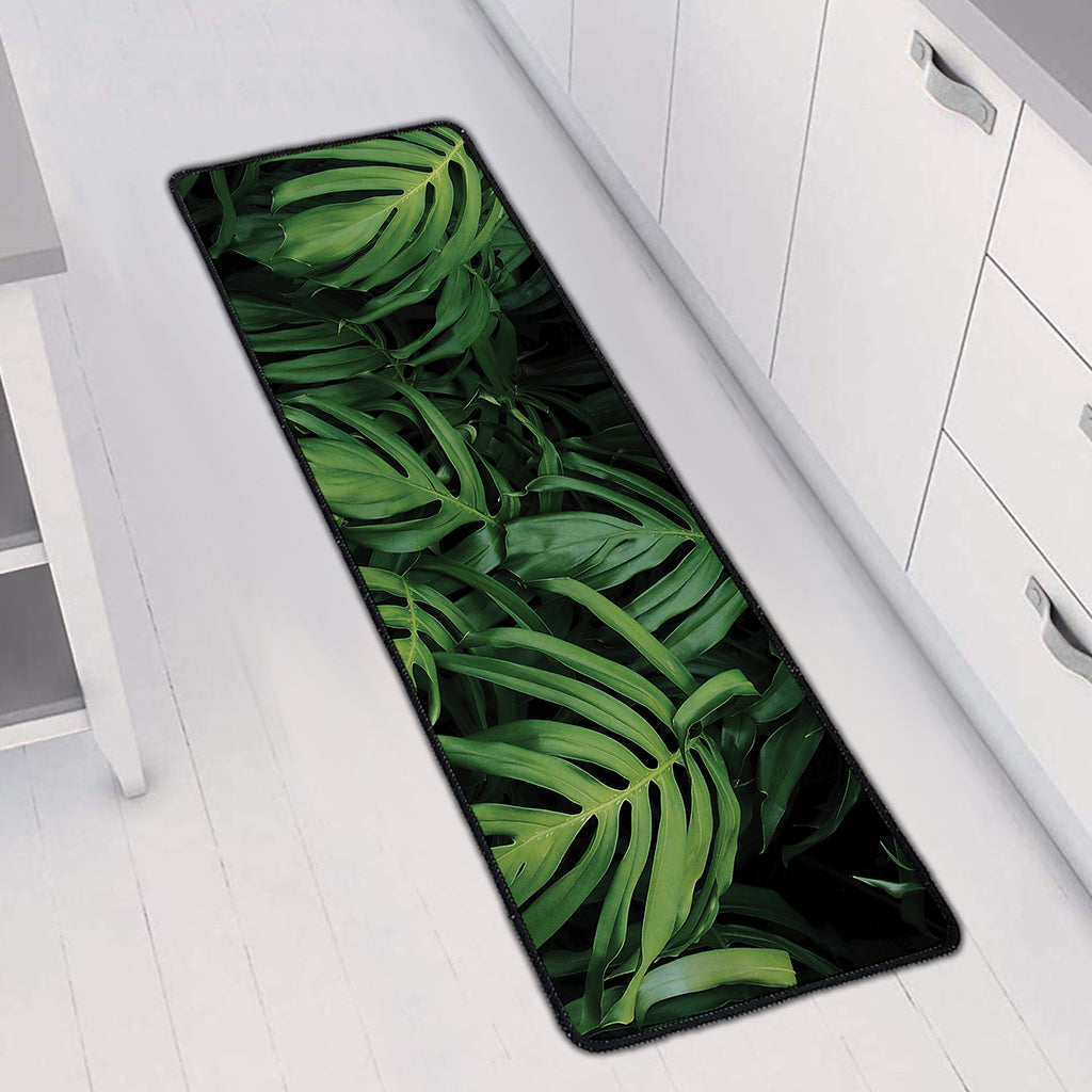 Green Monstera Leaf Print Long Kitchen Mat