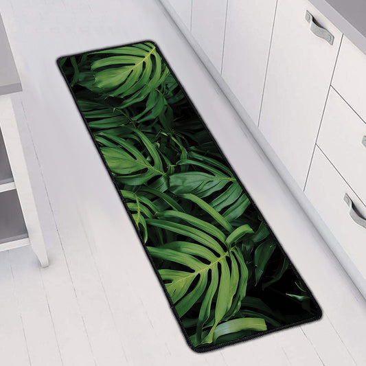Green Monstera Leaf Print Long Kitchen Mat