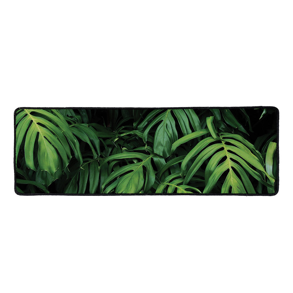 Green Monstera Leaf Print Long Kitchen Mat