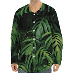 Green Monstera Leaf Print Long Sleeve Baseball Jersey