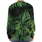 Green Monstera Leaf Print Long Sleeve Baseball Jersey