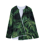Green Monstera Leaf Print Long Sleeve Short Coat