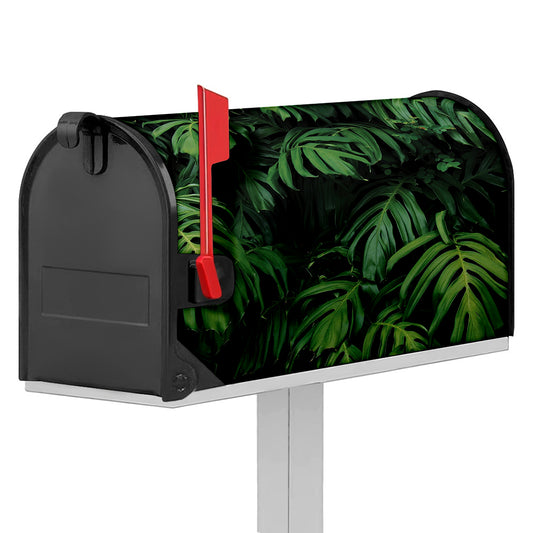 Green Monstera Leaf Print Mailbox Cover