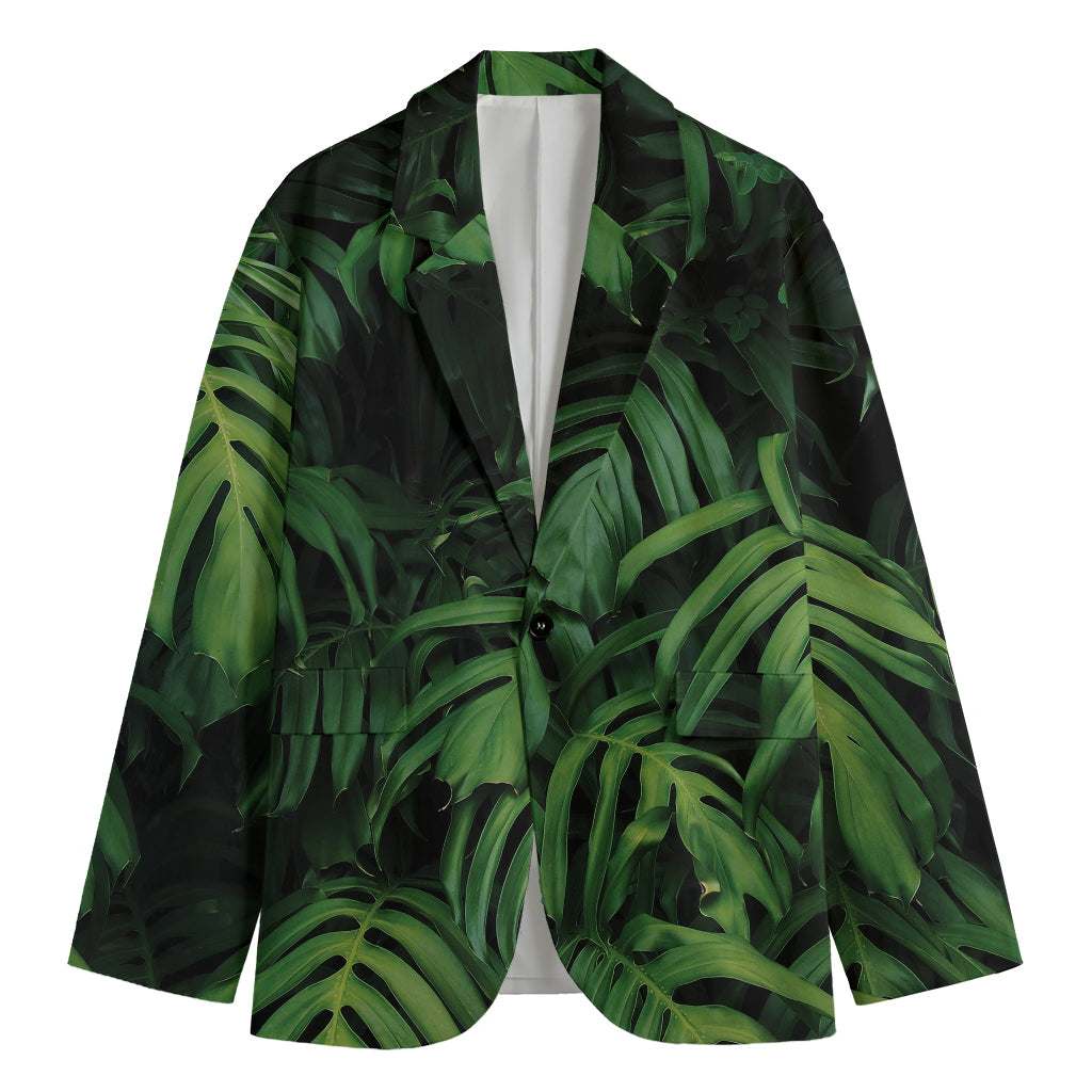 Green Monstera Leaf Print Men's Blazer