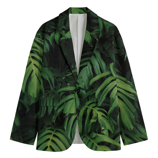 Green Monstera Leaf Print Men's Blazer