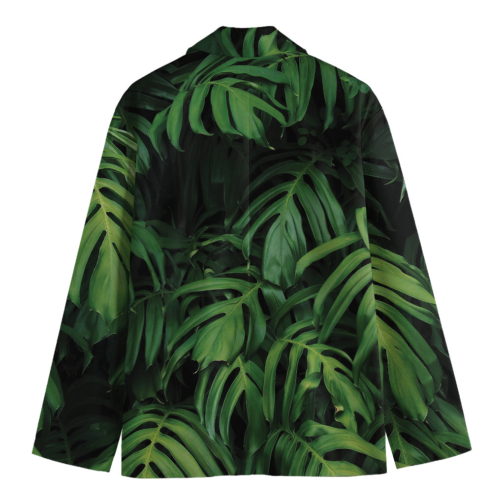 Green Monstera Leaf Print Men's Blazer