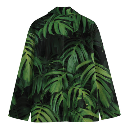 Green Monstera Leaf Print Men's Blazer