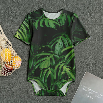 Green Monstera Leaf Print Men's Bodysuit