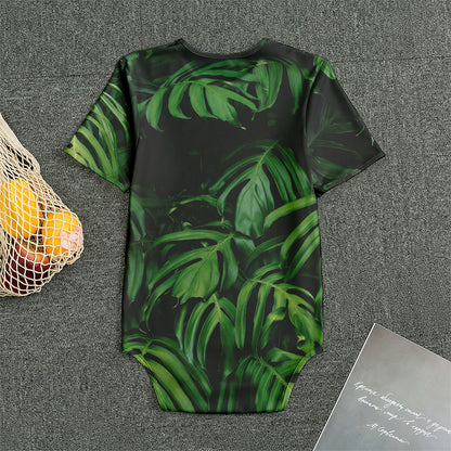 Green Monstera Leaf Print Men's Bodysuit