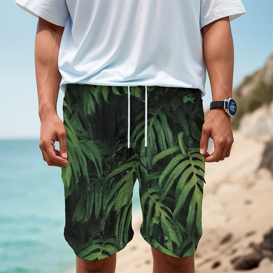 Green Monstera Leaf Print Men's Cargo Shorts